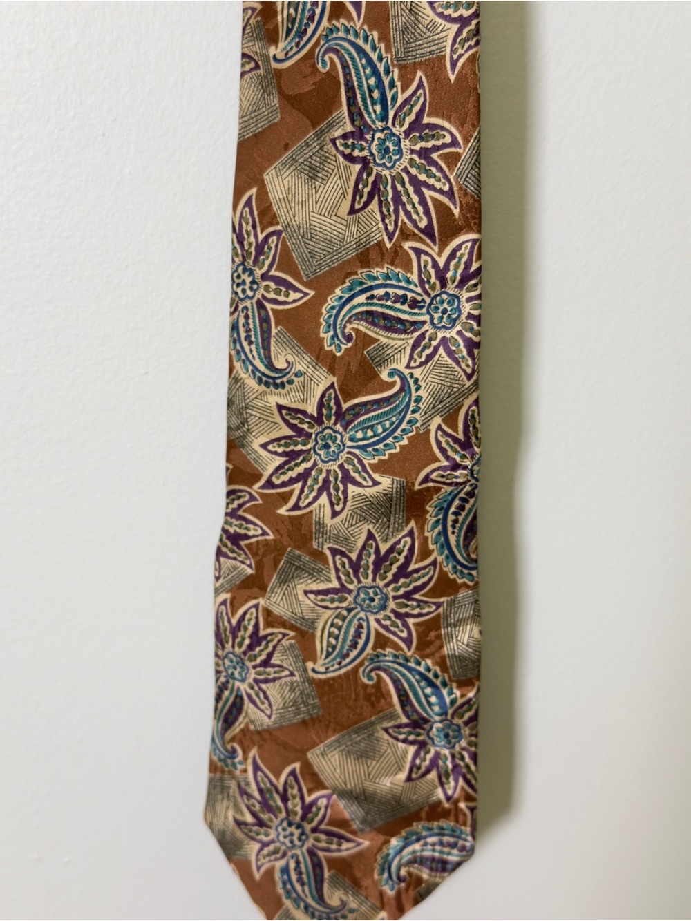 Oscar de la Renta Vintage Floral Paisley Silk Tie - Brown Teal & Purple